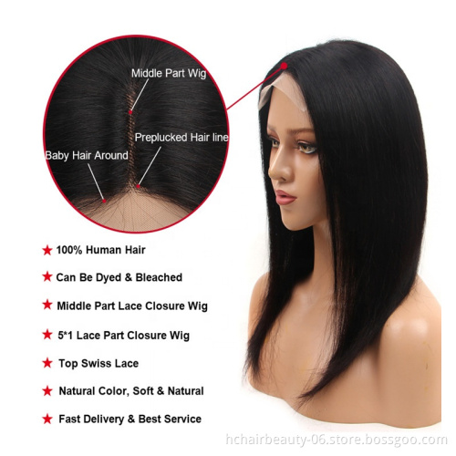 100% Human Virgin Hair Big Sale Transparent Front Lace Baby Hair Customized Straight Curly Bob Short Wig